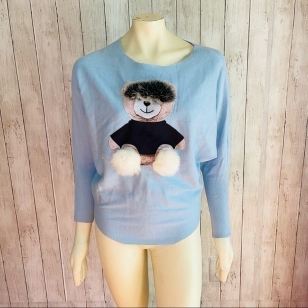 Taille Unique MC Lorene Bear Embroidered Pompom Detail Drop Shoulder sweater